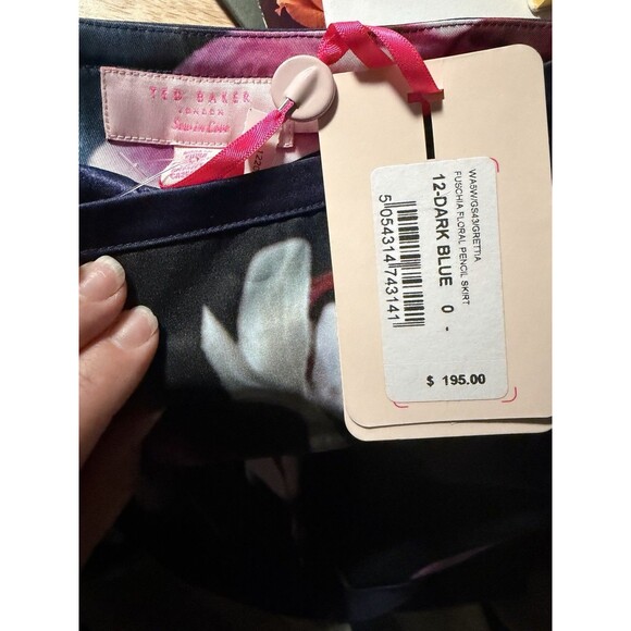 Ted Baker NEW NWT Grettia Pencil Skirt Blue Floral Orchid Print Women's Size 0-2 - Picture 10 of 11